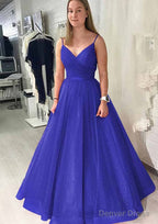 Ball Gown Long/Floor-Length Sparkling Tulle Prom Dresses With Pleated