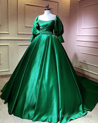 Ball Gown Long Sleeve Satin Dress