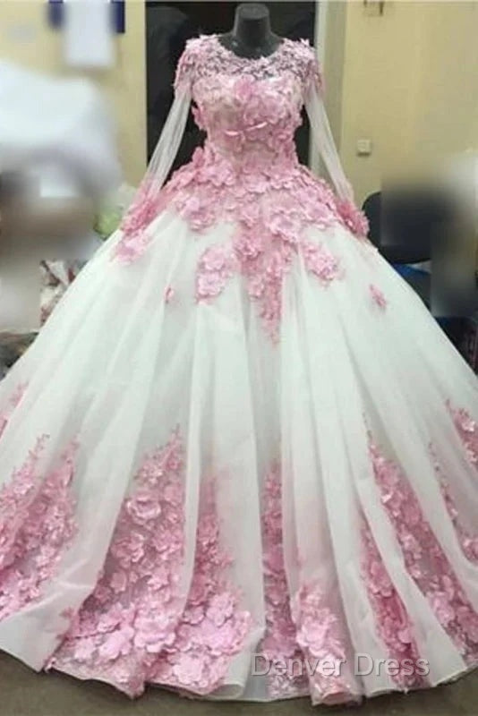 Ball Gown Long Sleeve Tulle Prom Flowers Wedding Dresses Secondary image