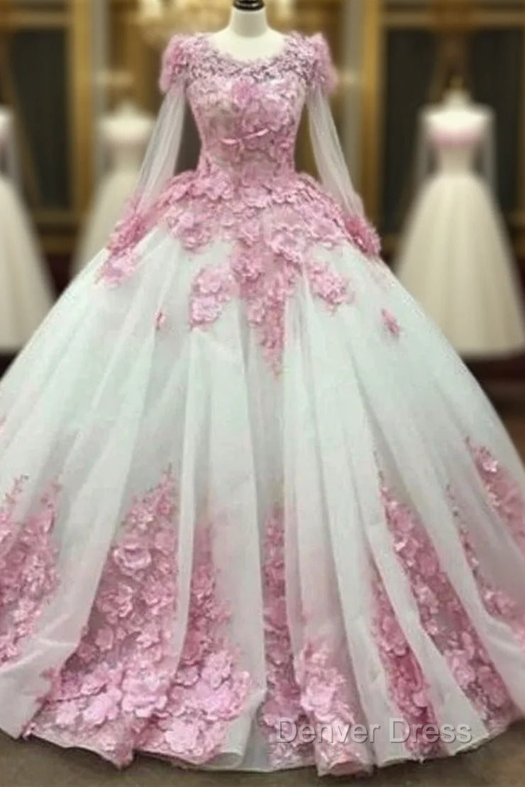 Ball Gown Long Sleeve Tulle Prom Flowers Wedding Dresses Main image