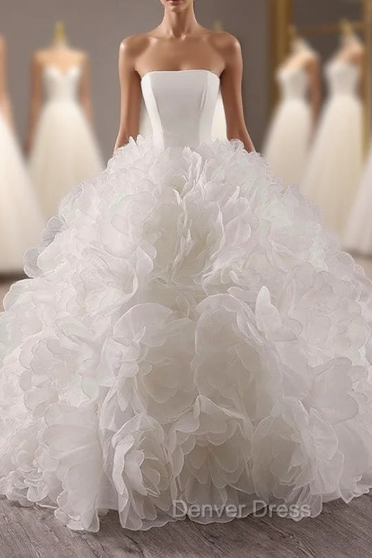 Ball Gown Luxury White Tulle 3D Flower Wedding Dresses Main image