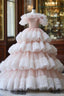 Ball Gowns Off Shoulder Pink Tulle Long Prom Dress, Sweet 16 Dresses