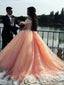 Ball Gowns Off The Shoulder Court Train Tulle Prom Dresses With Appliques Lace