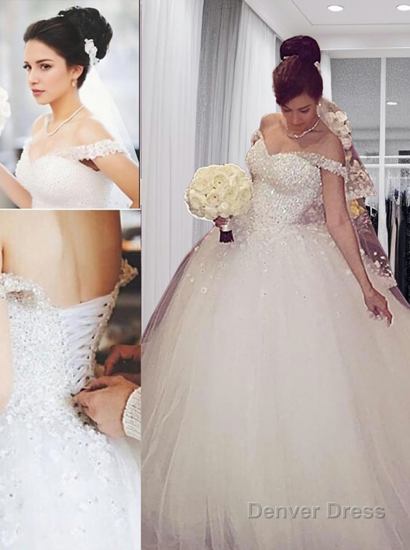 Ball Gown Off-the-Shoulder Court Train Tulle Wedding Dresses With Appliques Lace Main image