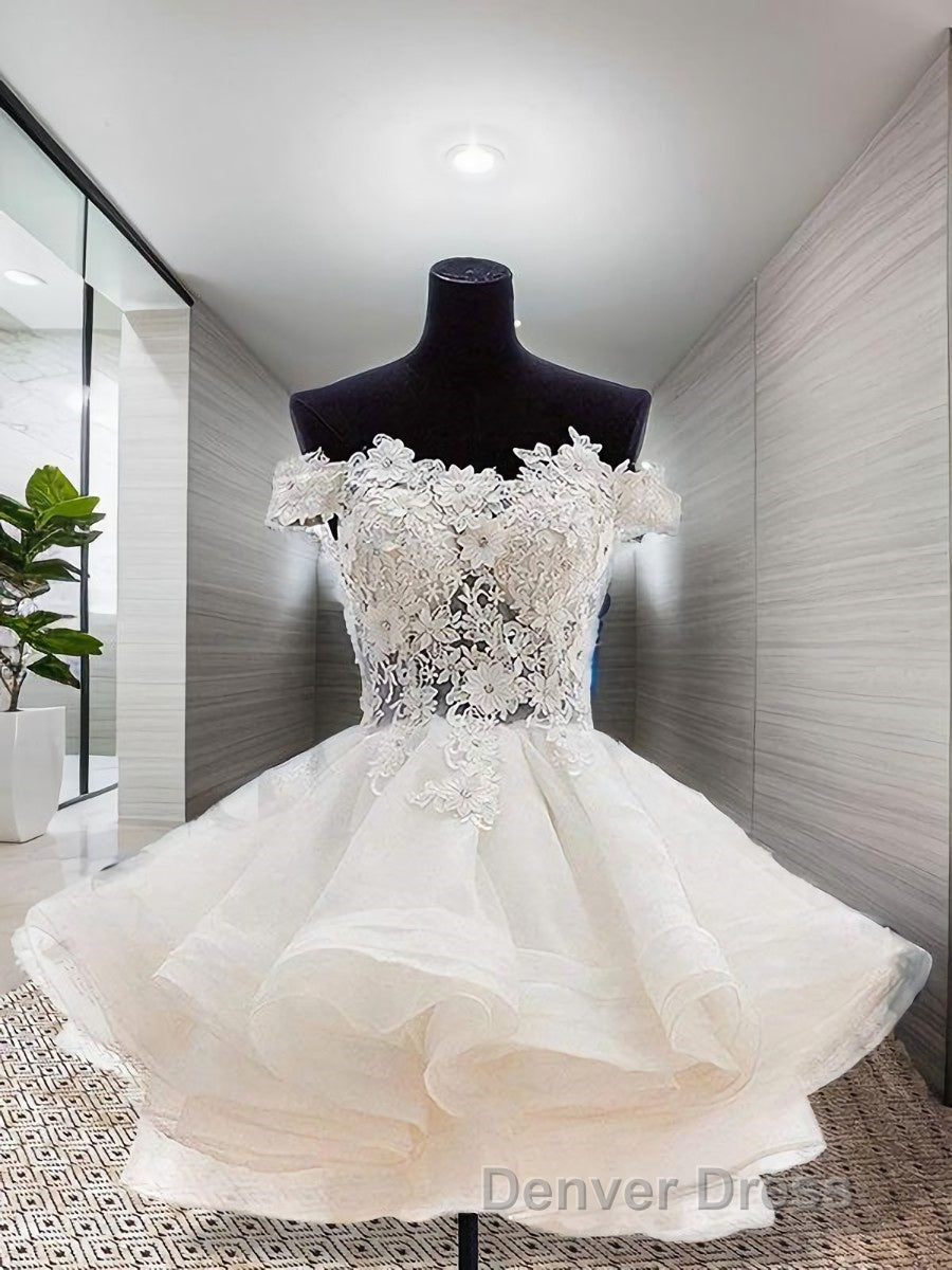 Ball Gown Off-the-Shoulder Short/Mini Organza Homecoming Dresses With Appliques Lace Secondary image