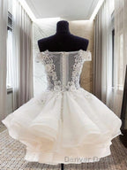 Ball Gowns Off The Shoulder Short Mini Organza Homecoming Dresses With Appliques Lace