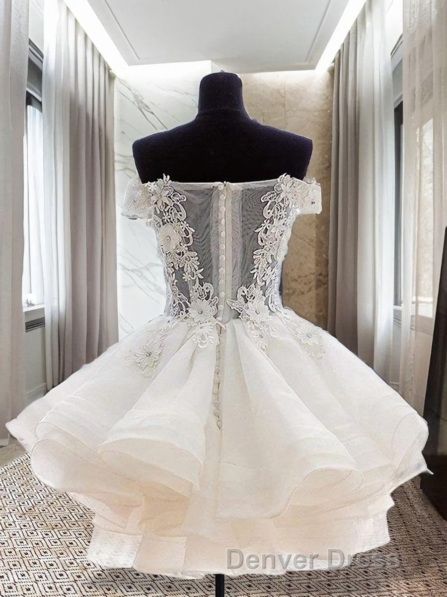 Ball Gowns Off The Shoulder Short Mini Organza Homecoming Dresses With Appliques Lace