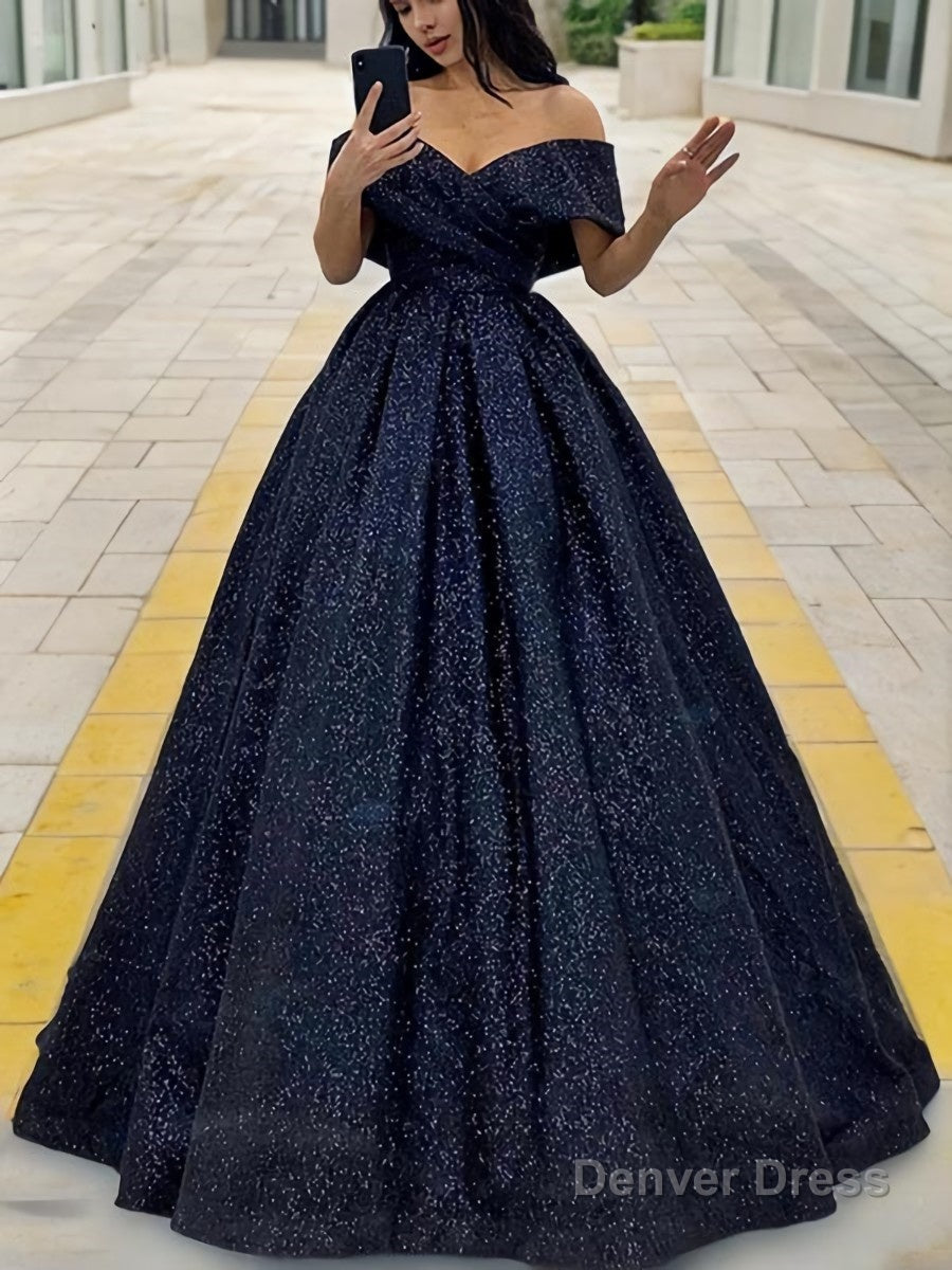 Ball Gowns Off The Shoulder Sweep Train Prom Dresses With Ruffles