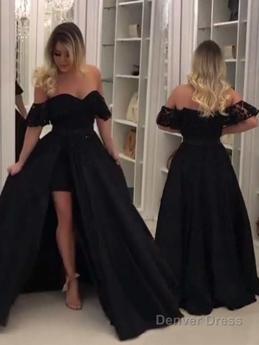 Ball Gowns Off The Shoulder Sweep Train Satin Prom Dresses Secondary image