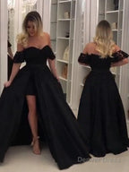 Ball Gowns Off The Shoulder Sweep Train Satin Prom Dresses