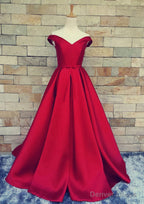 Ball Gowns Off The Shoulder Sweep Train Satin Prom Dresses With Waistband
