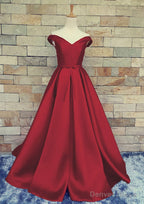 Ball Gowns Off The Shoulder Sweep Train Satin Prom Dresses With Waistband