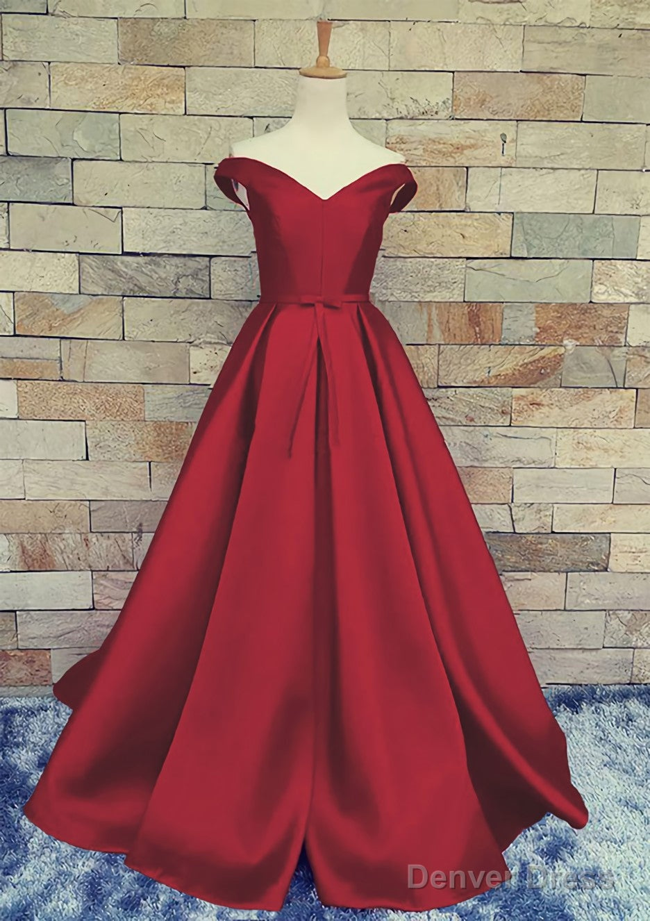 Ball Gowns Off The Shoulder Sweep Train Satin Prom Dresses With Waistband