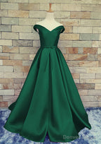 Ball Gowns Off The Shoulder Sweep Train Satin Prom Dresses With Waistband