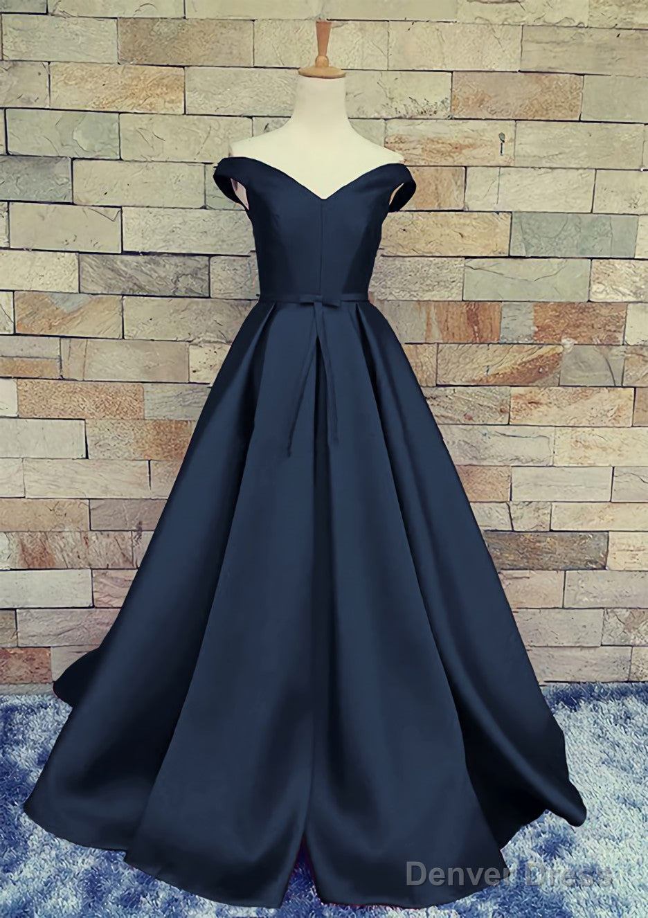 Ball Gowns Off The Shoulder Sweep Train Satin Prom Dresses With Waistband Secondary image