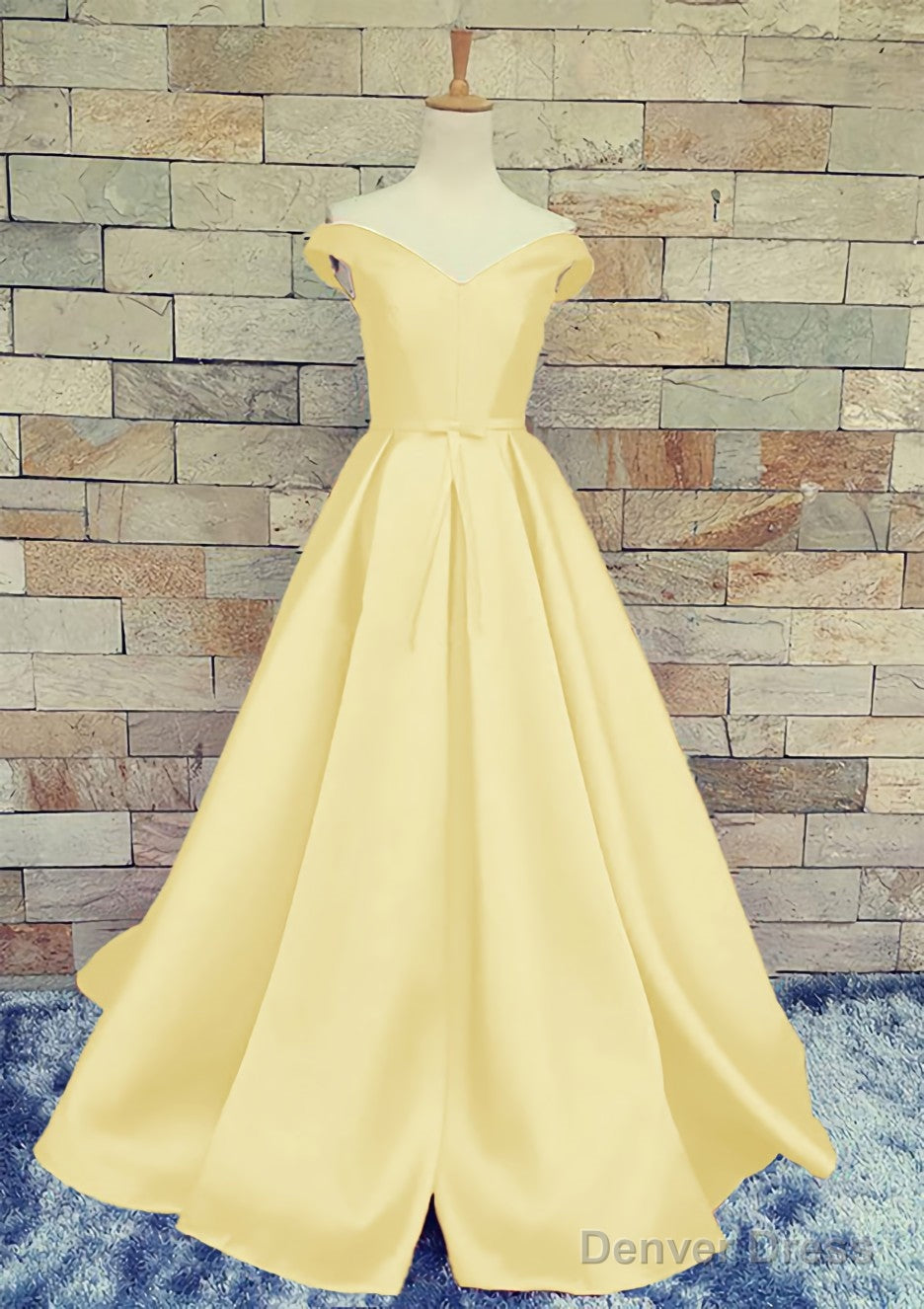 Ball Gowns Off The Shoulder Sweep Train Satin Prom Dresses With Waistband