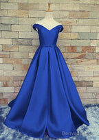 Ball Gowns Off The Shoulder Sweep Train Satin Prom Dresses With Waistband