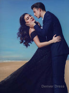 Ball Gowns Off The Shoulder Sweep Train Tulle Prom Dresses With Beading