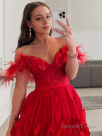 Ball Gowns Off The Shoulder Sweep Train Tulle Prom Dresses With Flower