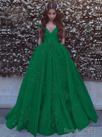 Ball Gown Off-the-Shoulder Sweep Train Tulle Prom Dresses With Pockets