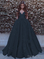 Ball Gowns Off The Shoulder Sweep Train Tulle Prom Dresses With Pockets