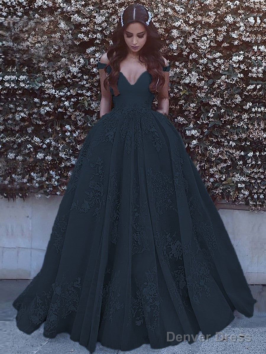Ball Gowns Off The Shoulder Sweep Train Tulle Prom Dresses With Pockets
