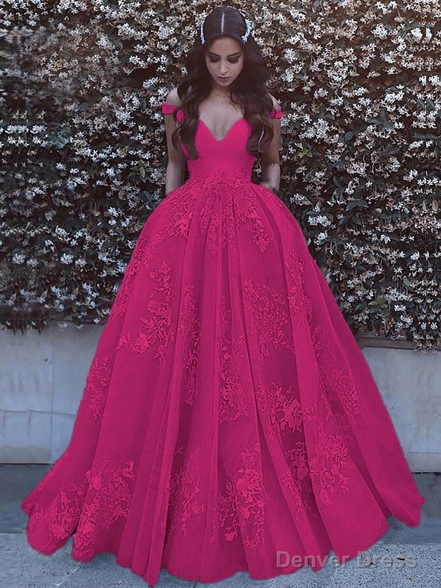 Ball Gowns Off The Shoulder Sweep Train Tulle Prom Dresses With Pockets