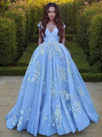 Ball Gowns Off The Shoulder Sweep Train Tulle Prom Dresses With Pockets