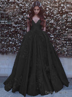 Ball Gowns Off The Shoulder Sweep Train Tulle Prom Dresses With Pockets