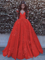 Ball Gown Off-the-Shoulder Sweep Train Tulle Prom Dresses With Pockets