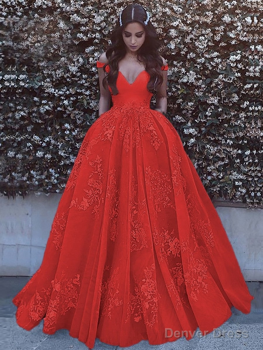 Ball Gowns Off The Shoulder Sweep Train Tulle Prom Dresses With Pockets