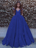 Ball Gown Off-the-Shoulder Sweep Train Tulle Prom Dresses With Pockets