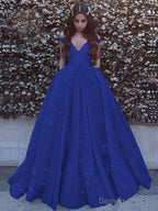 Ball Gowns Off The Shoulder Sweep Train Tulle Prom Dresses With Pockets