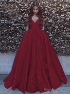 Ball Gown Off-the-Shoulder Sweep Train Tulle Prom Dresses With Pockets