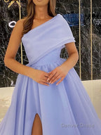 Ball Gowns One Shoulder Sweep Train Organza Prom Dresses With Leg Slit