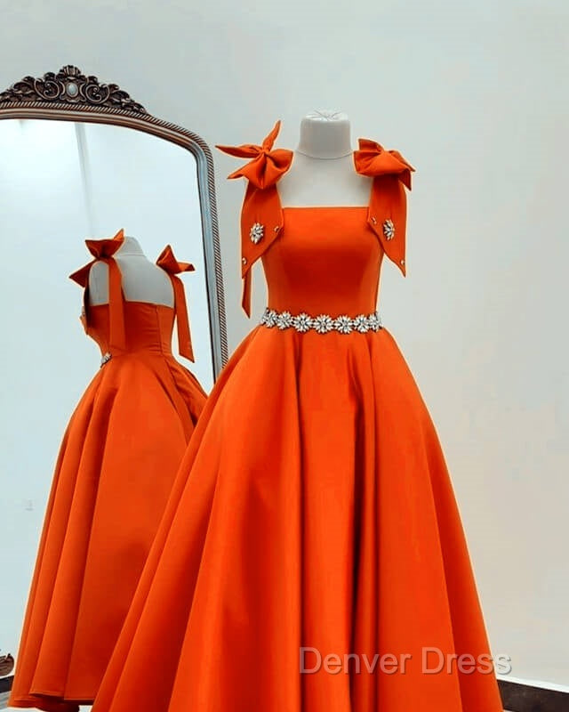 Ball Gowns Orange Satin Dresses With Straps