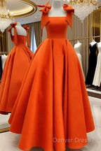 Ball Gown Orange Satin Dresses With Straps