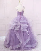 Green/Blue Long Shiny Elegant Spaghetti Straps Long Ruffled Organza Ball Gowns Prom Dress Quinceanera Dresses