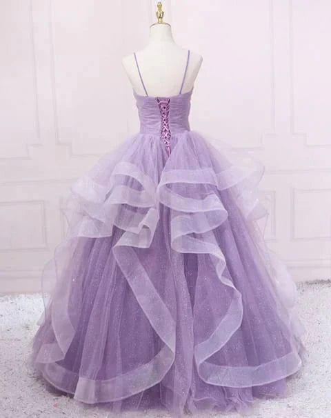 Green/Blue Long Shiny Elegant Spaghetti Straps Long Ruffled Organza Ball Gowns Prom Dress Quinceanera Dresses