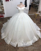 Ball Gowns Organza Wedding Dresses Lace Appliques Off Shoulder