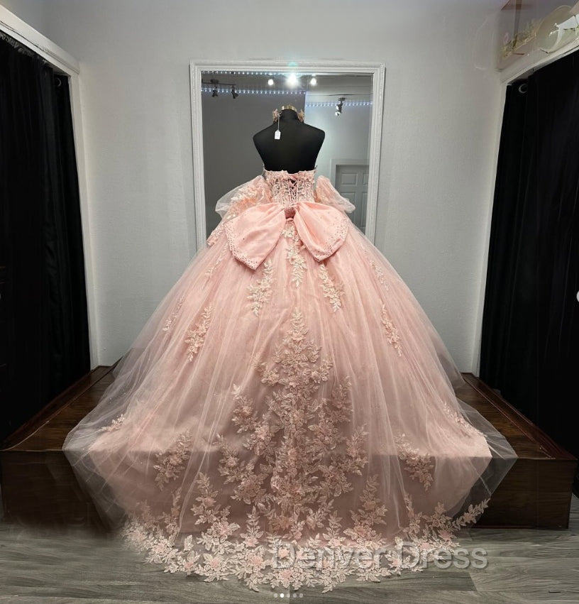 Ball-Gown Pink Tulle Sweetheart Sleeveless Quinceanera Dresses with Bow Secondary image