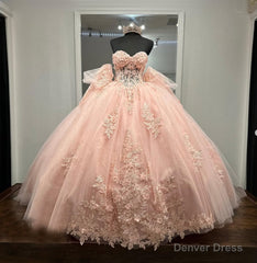 Ball-Gown Pink Tulle Sweetheart Sleeveless Quinceanera Dresses with Bow