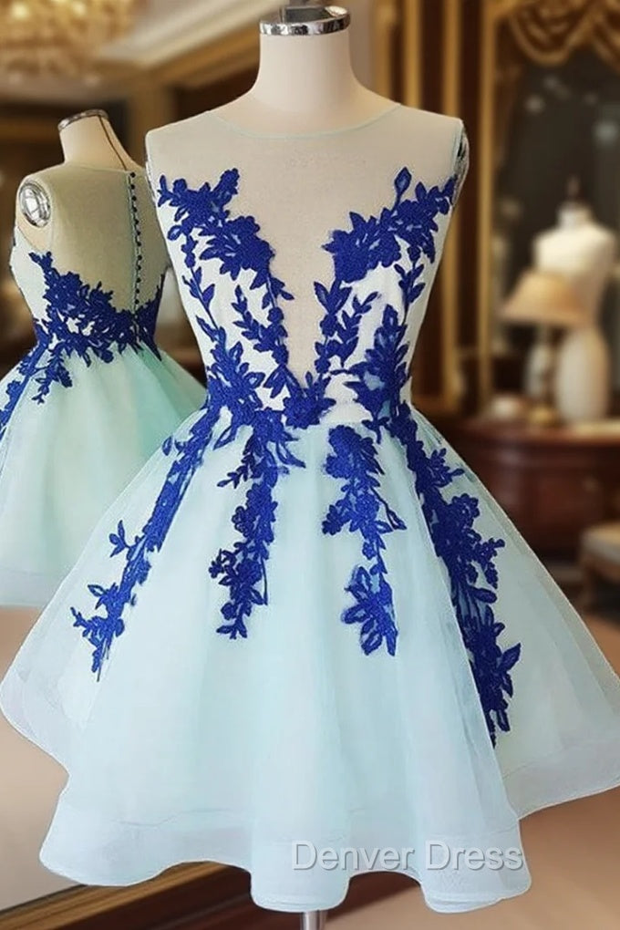 Ball Gowns Princess Illusion Neck Sleeveless Organza Knee Length Homecoming Dresses With Appliqued Main image