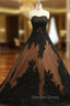 Ball Gown Prom Dresses Black Lace Appliques Prom Dresses