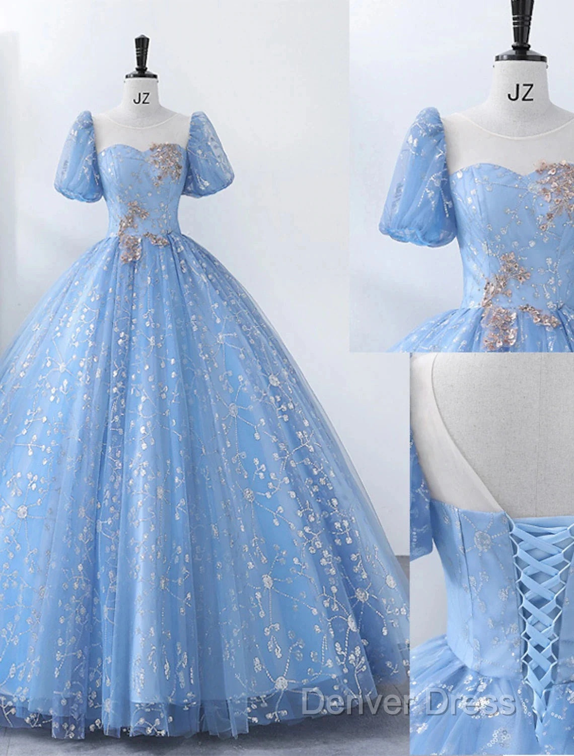 Ball Gown Quinceanera Dresses Princess Dresses Performance Sweet 16 Floor Length Short Sleeve Square Neck Polyester With Pearls Appliques