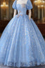 Ball Gowns Quinceanera Dress Princess Dresses Performance Sweet 16 Floor Length Short Sleeve Square Neck Polyester With Pearls Appliques