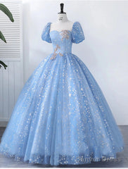 Ball Gown Quinceanera Dresses Princess Dress Performance Sweet 16 Floor Length Short Sleeve Square Neck Polyester With Pearls Appliques
