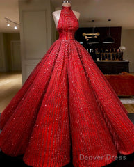 Ball Gown Red Prom Dresse Sequins Shinning Long Evening Dresses Gowns