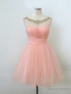 Ball Gowns Round Neckline Pink Mini Homecoming Dress, Short Pink Prom Dress, Short Pink Prom Dress, Graduation Dresses