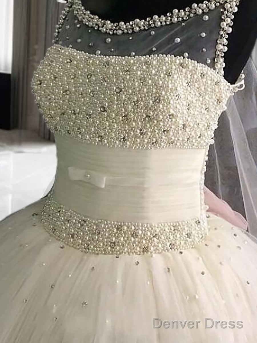 Ball-Gowns Scoop Beading Floor-Length Tulle Wedding Dresses